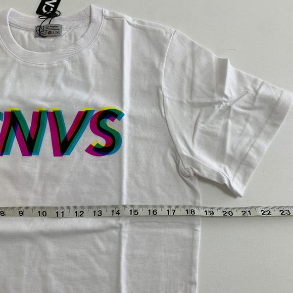 CNVS Neon Logo Print White T Shirt Crew Neck Made in Korea NWT Size M Cotton - Picture 9 of 11